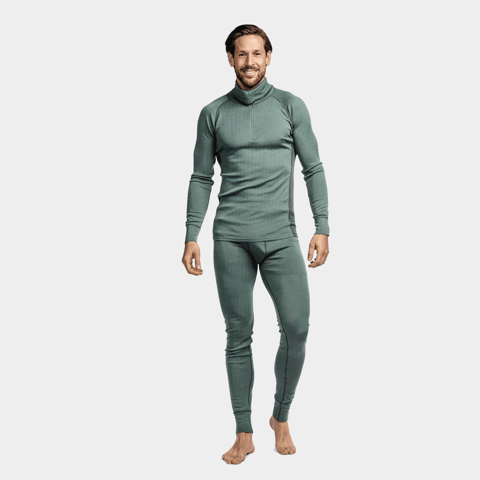  Polo Laajias in lana merino con zip, camicia da uomo in lana – Verde