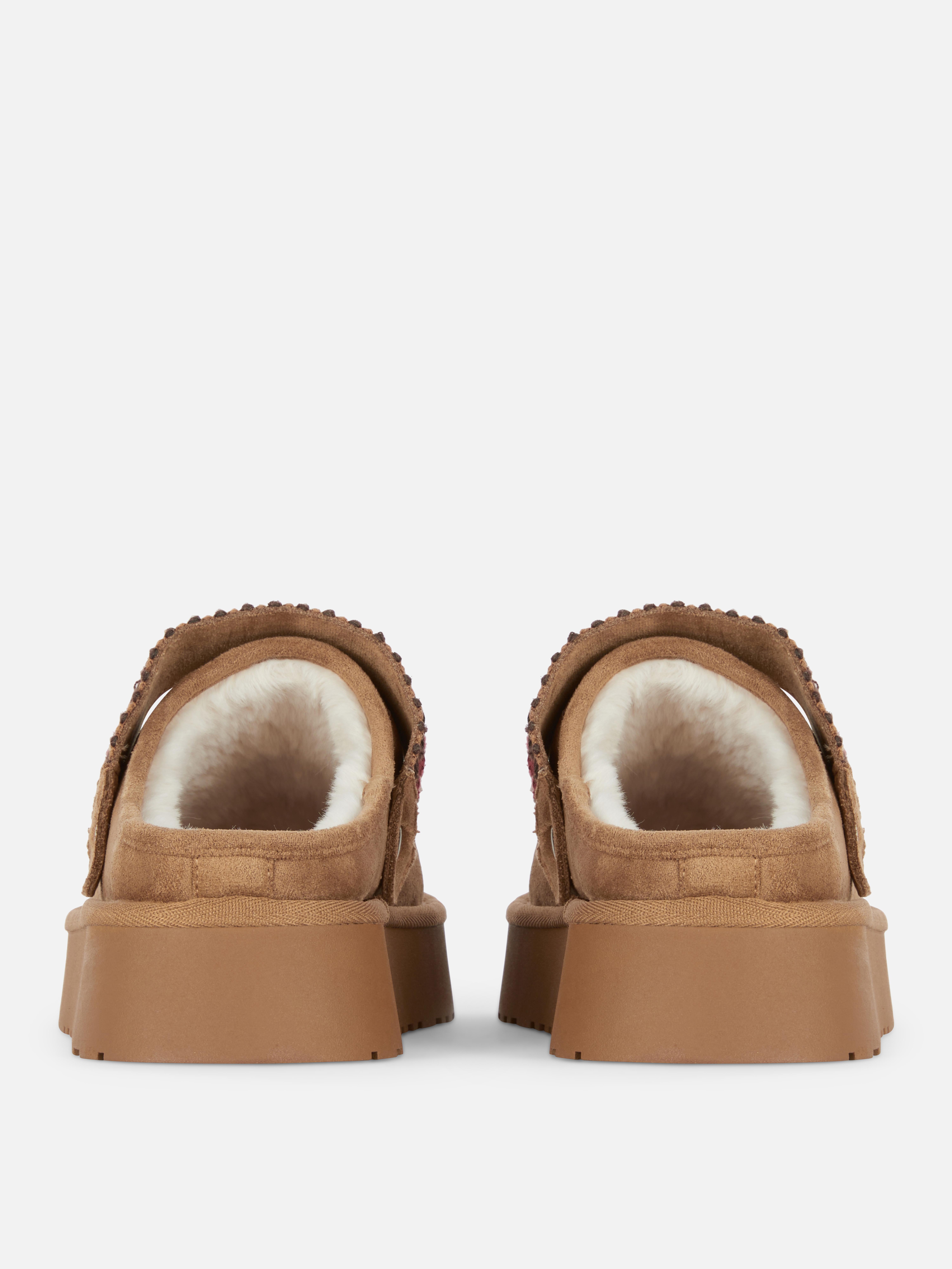 Gefütterte Clogs Clogs mit Fersenriemen, flauschigem Futter und dicken Sohlen