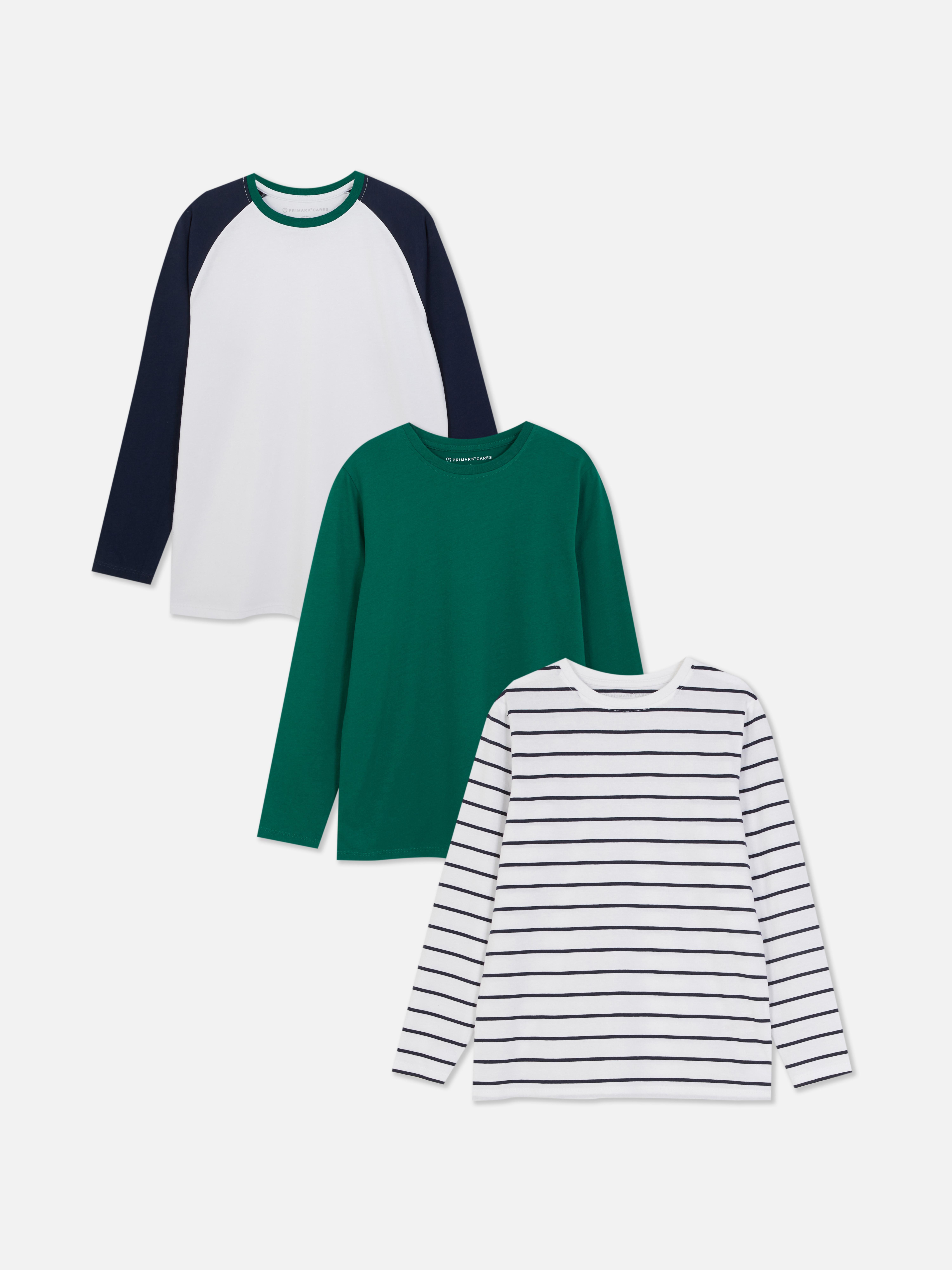 Verschiedene langärmelige T-Shirts, 3er-Set Drei verschiedene T-Shirts mit Rundhalsausschnitt, langen Ärmeln und geradem Saum