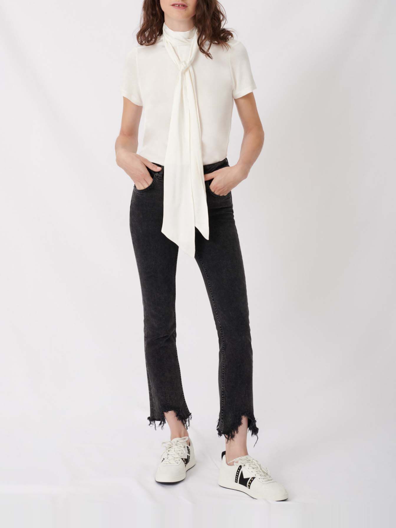 Tricou din satin cu monogramă Maje-Crudo