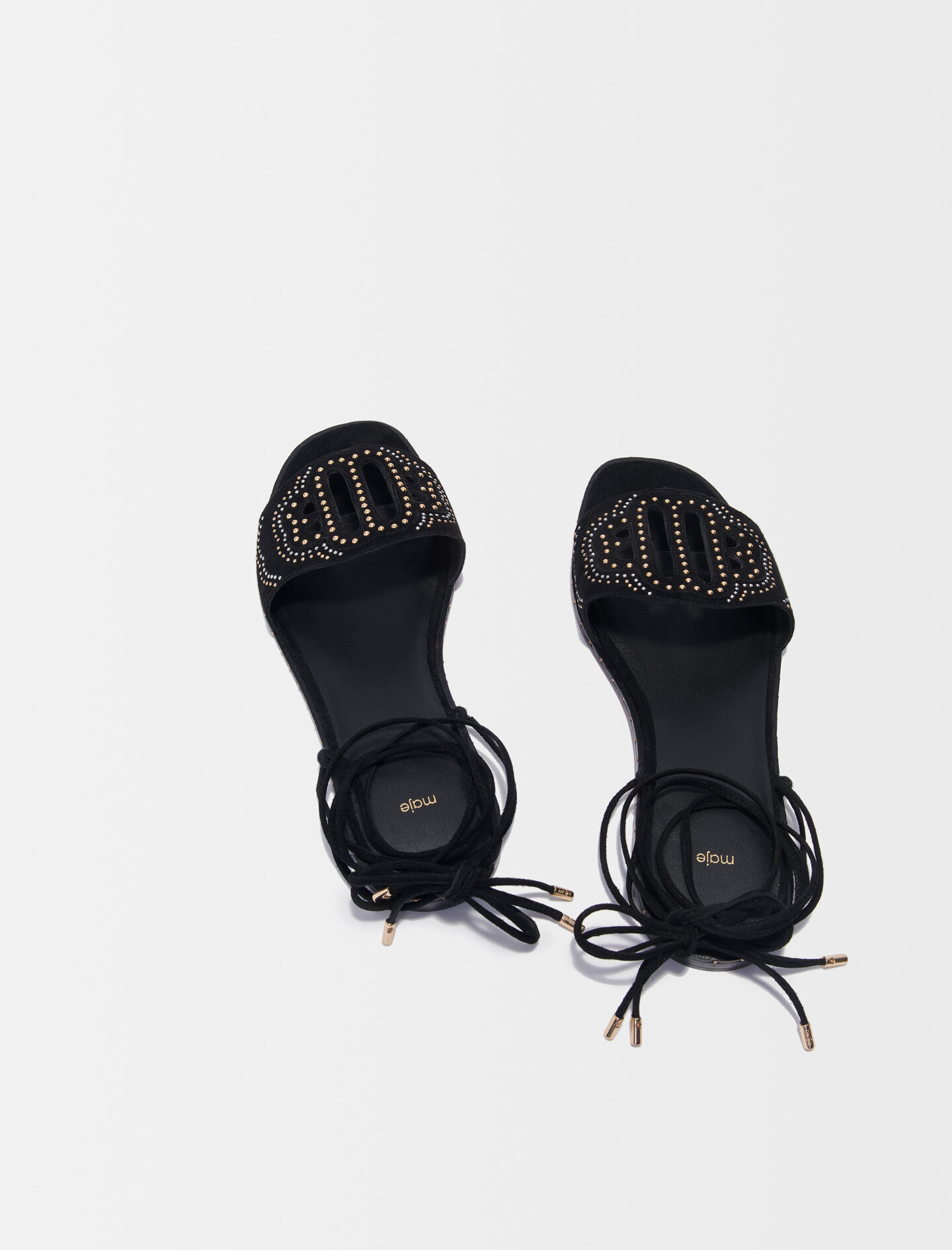 Platte sandalen met bandjes en studs - Zwart