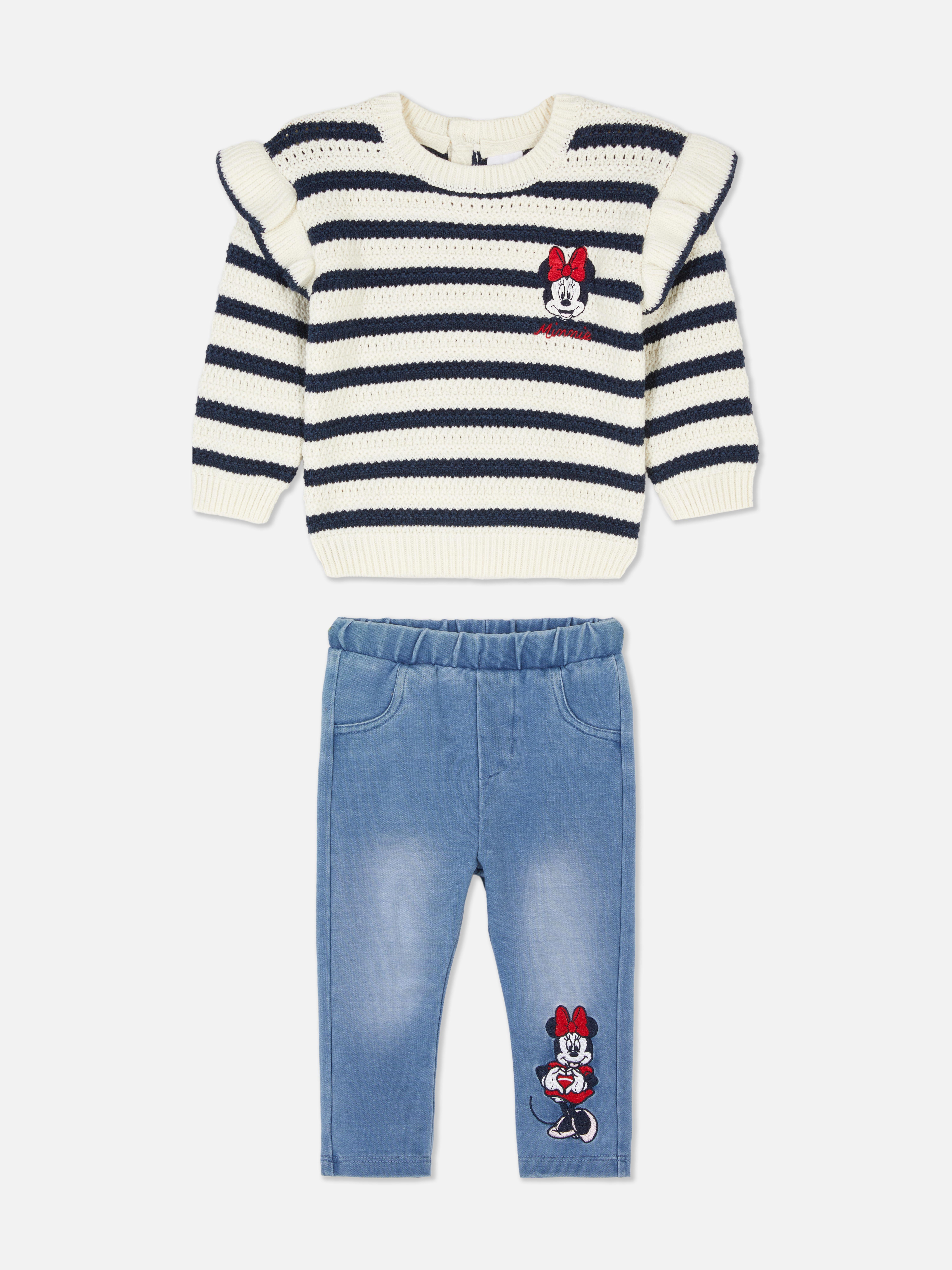 Pulover cu volane și jeggings Disney Minnie Mouse. Un set asortat format din pulover tricotat și jeggings cu design Disney.
