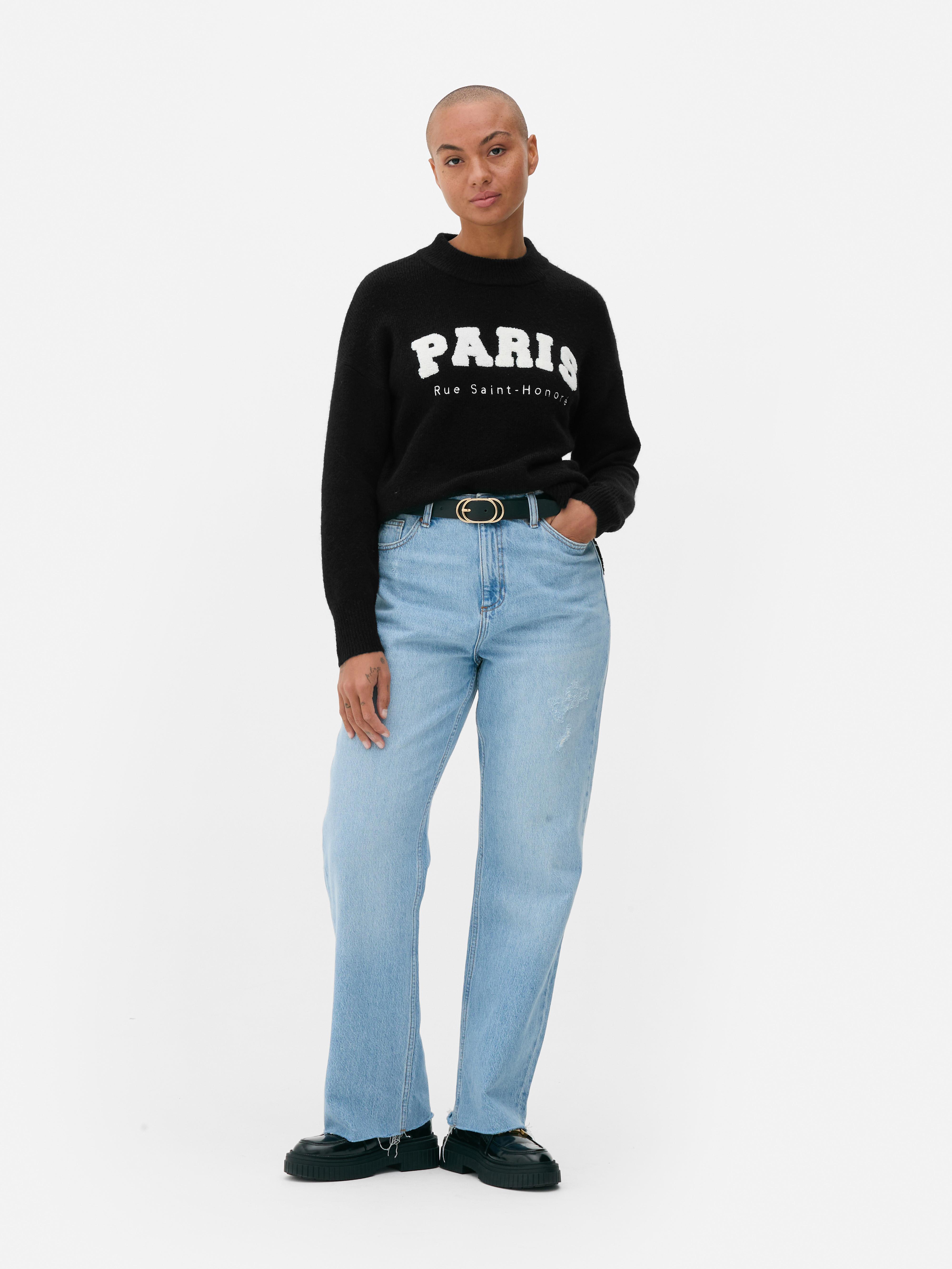 Rundhalspullover mit Aufdruck: Setzen Sie ein modisches Statement mit diesem schicken Pullover mit Aufdruck.
