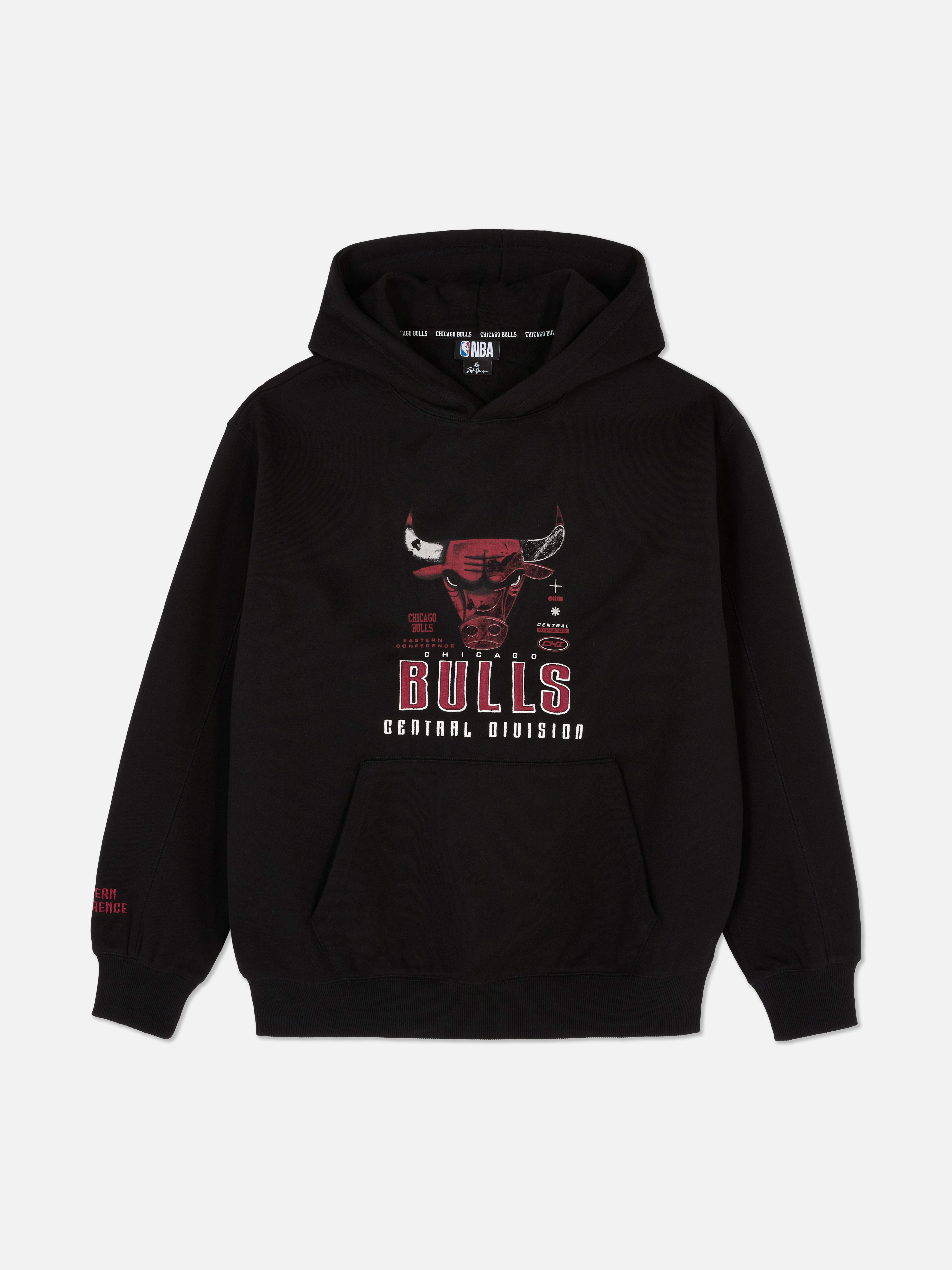 NBA Chicago Bulls kosárlabdacsapat mintás kapucnis pulóver - kopott mintás kapucnis pulóver kenguruzsebbel és bordázott mandzsettával