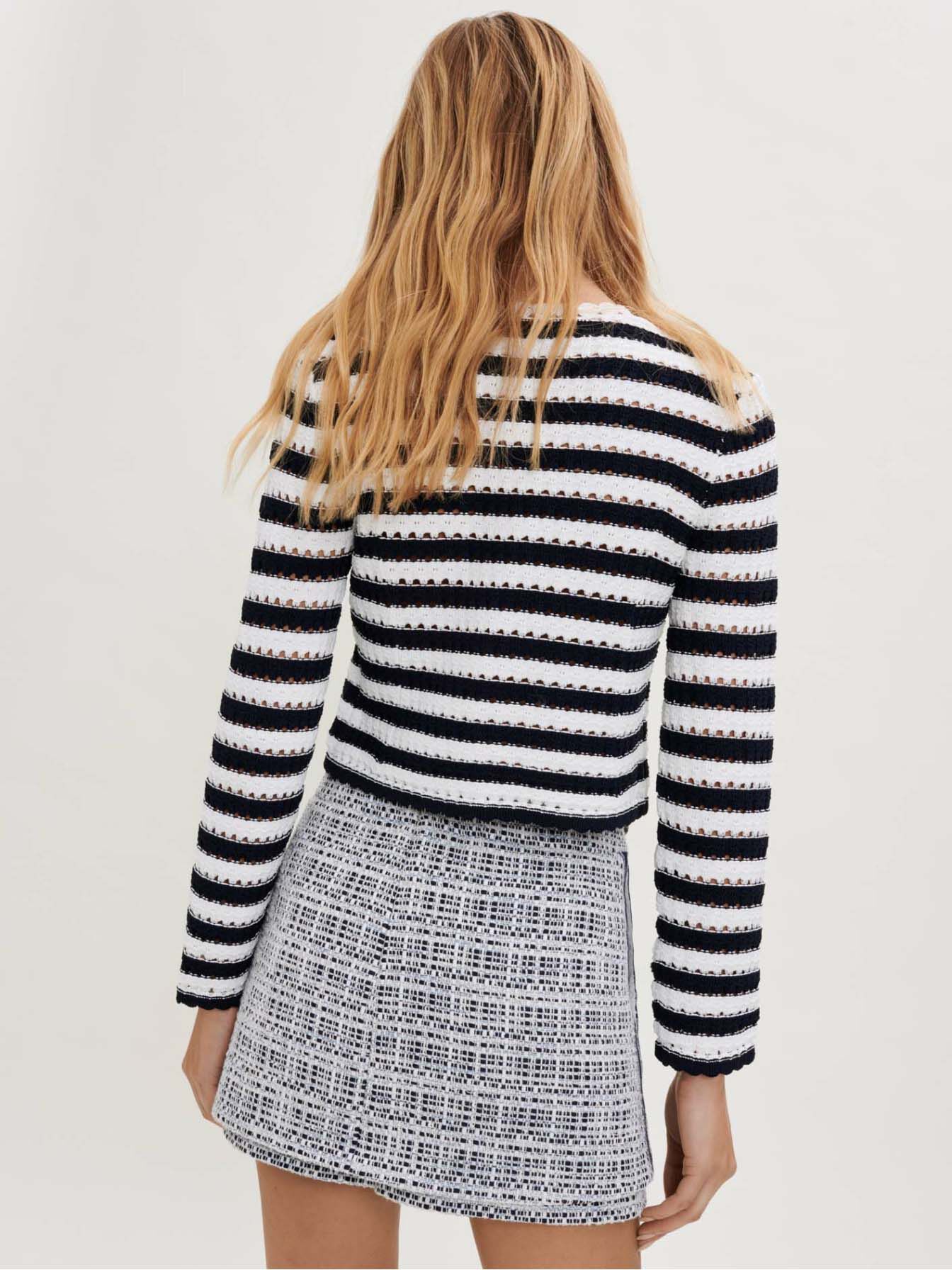 Gestreept vest met haakwerk-effect - Marineblauw / Ecru