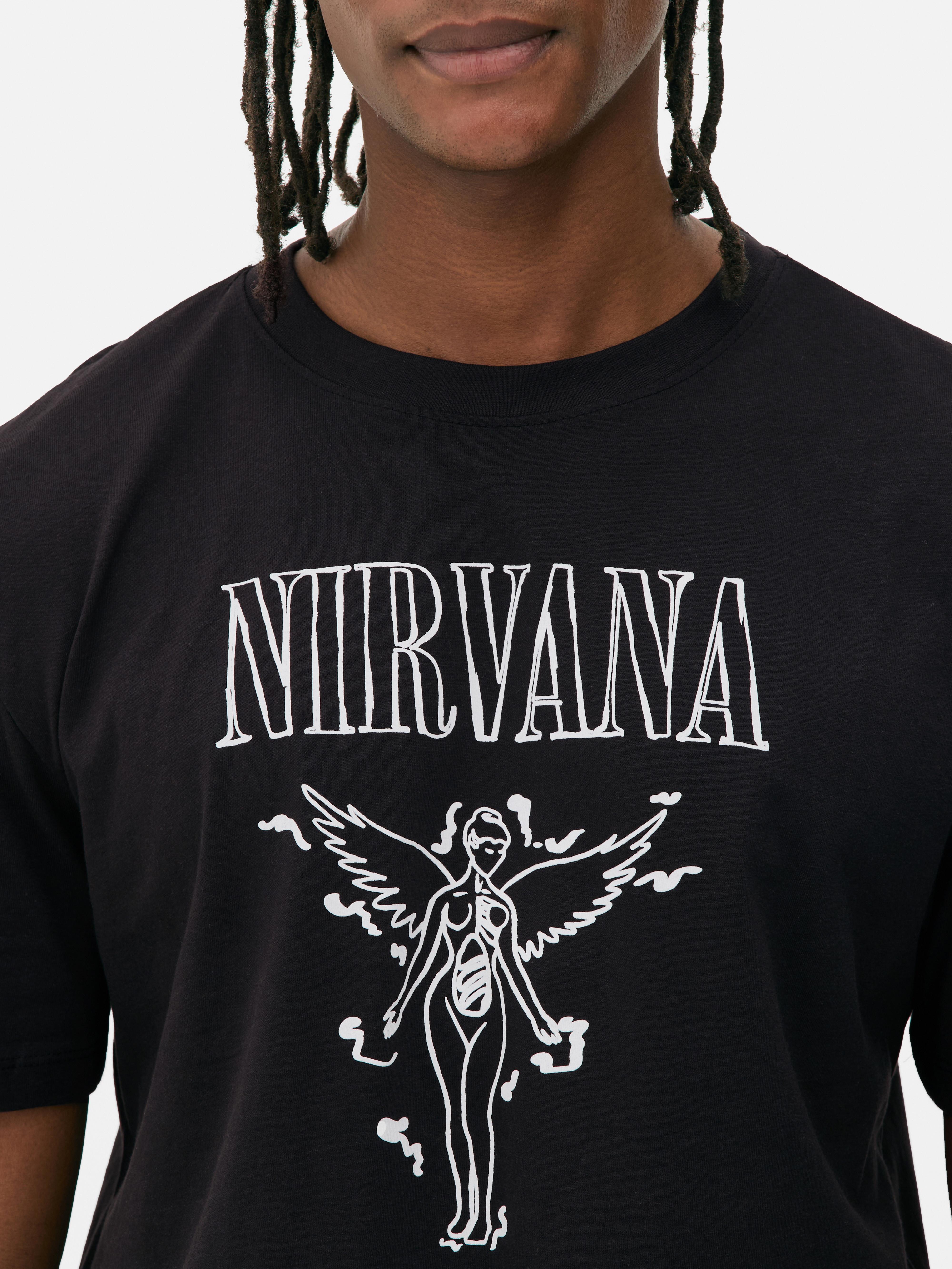 Nirvana nyomtatott póló Kerek nyakú póló, elöl és hátul kontrasztos Nirvana mintákkal.