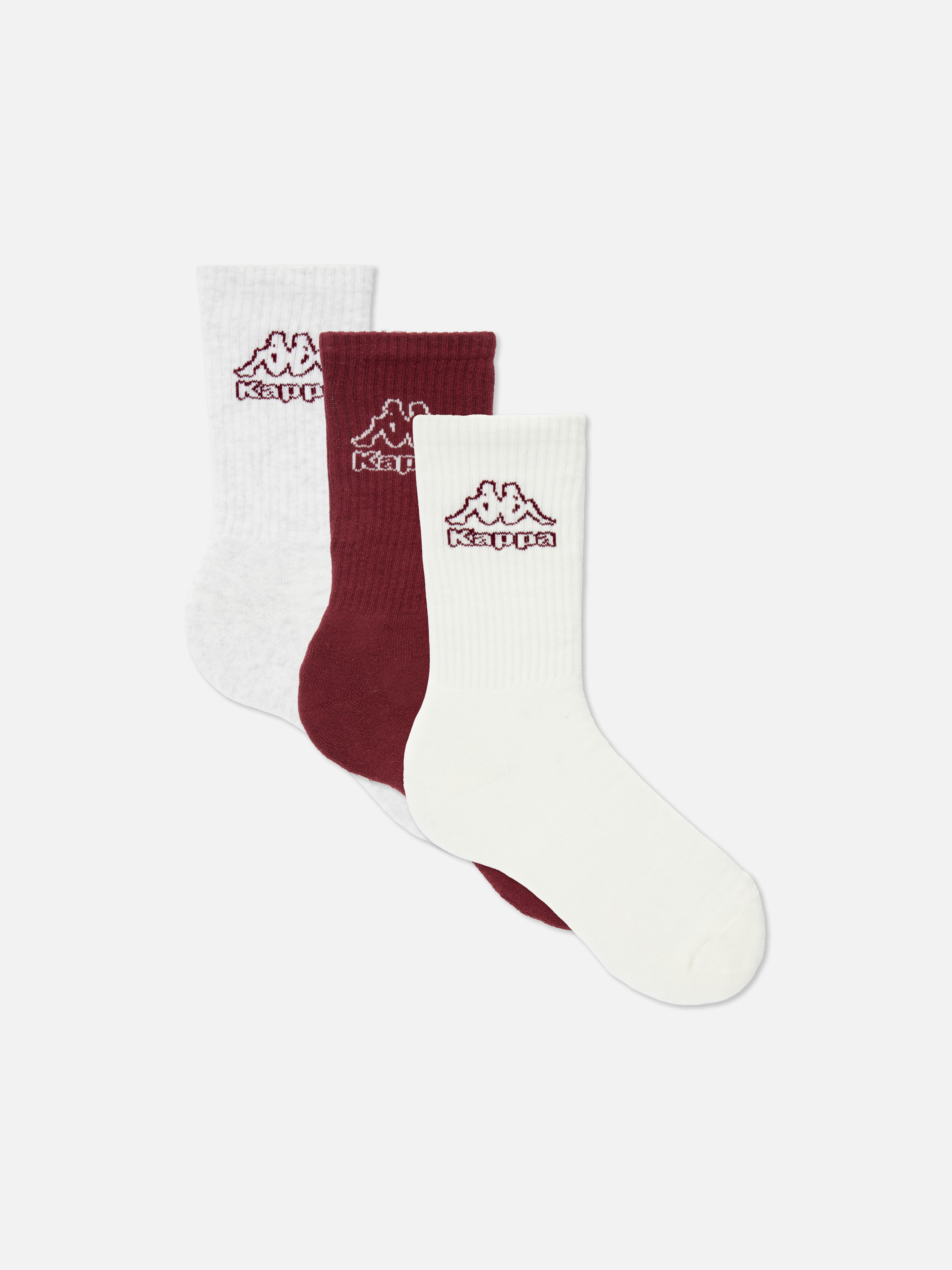 Șosete cu nervuri până la jumătatea gambei Kappa x Primark, 3 perechi Trei perechi de șosete Kappa cu manșete cu nervuri și emblemă cu logo