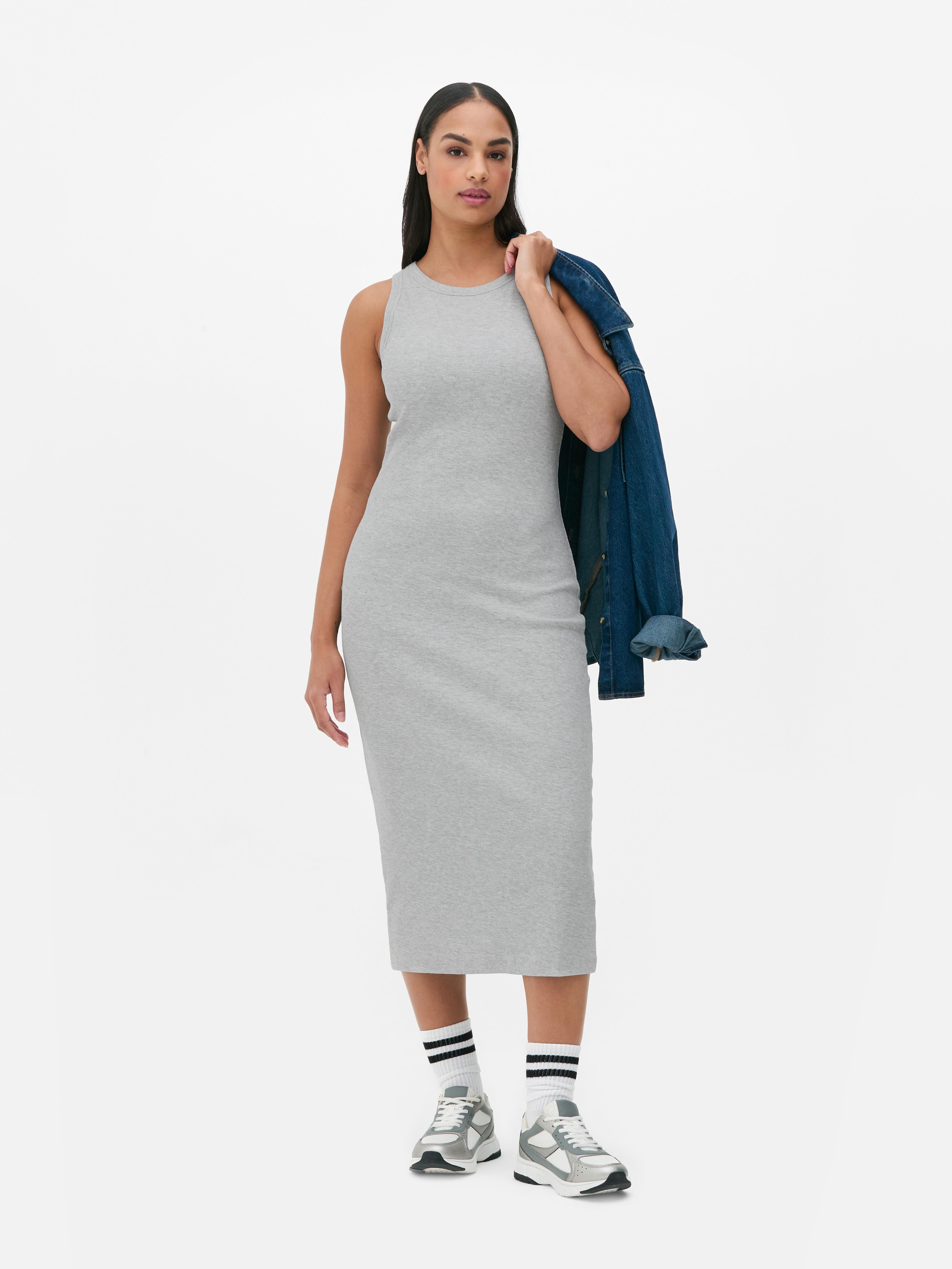 Rochie midi cu spate racer O rochie midi din jerseu cu design cu spate racer