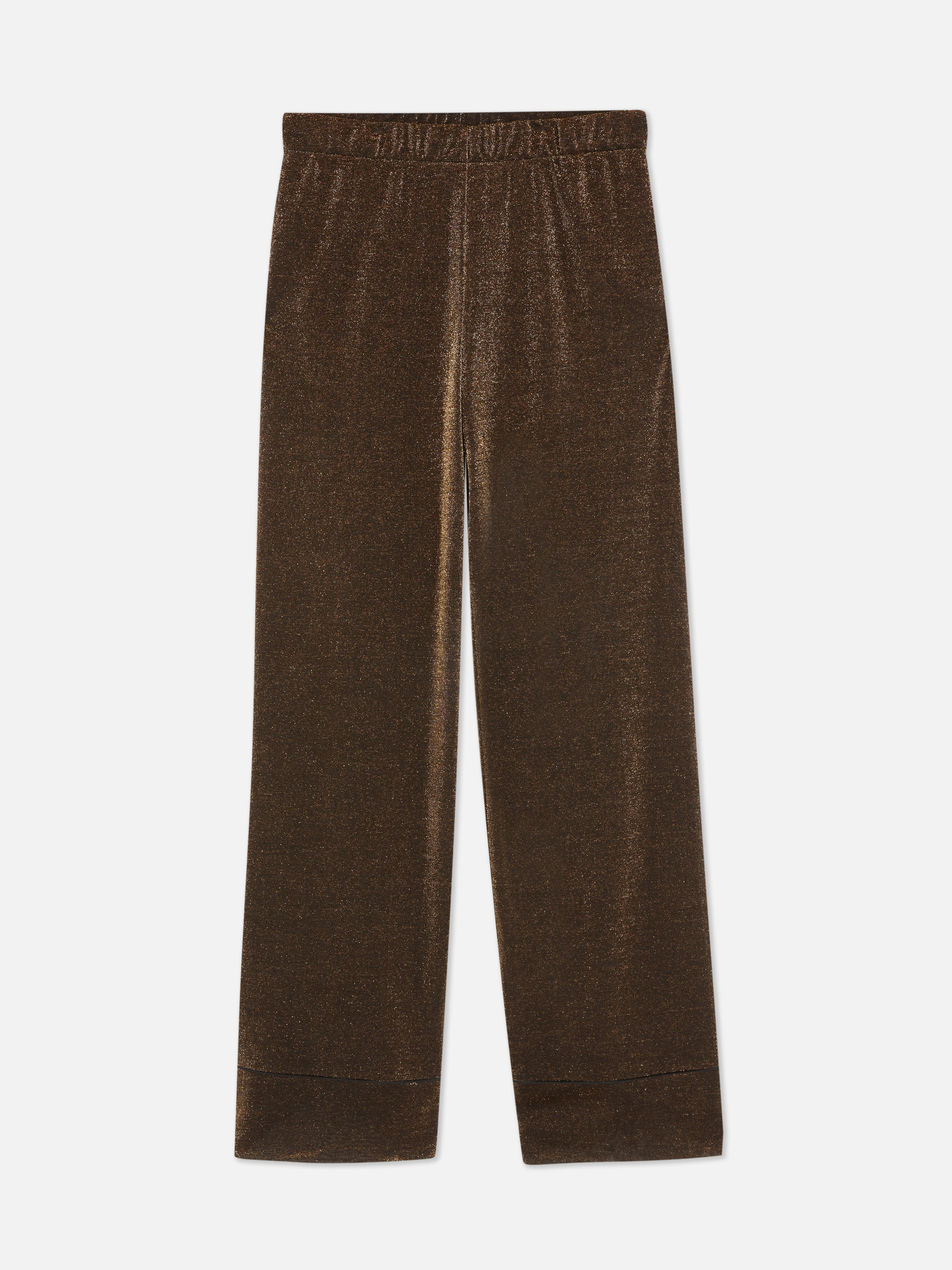 Glänzende Weihnachtspyjamahose für Damen. Festliche Pyjamahose mit elastischem Bund und passendem Oberteil.
