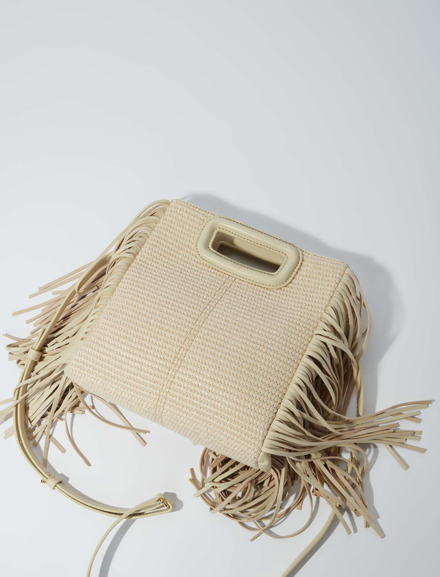 Middelgrote tas van stof en raffia - Beige