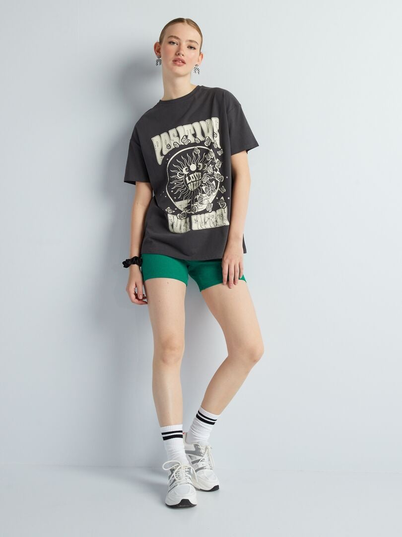 Oversized T-shirt met print - ZWART
