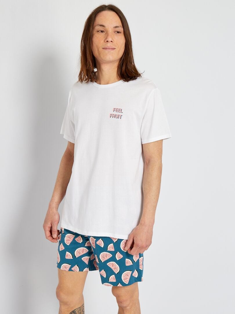Conjunto de pijama curto com estampa de melancia - AZUL
