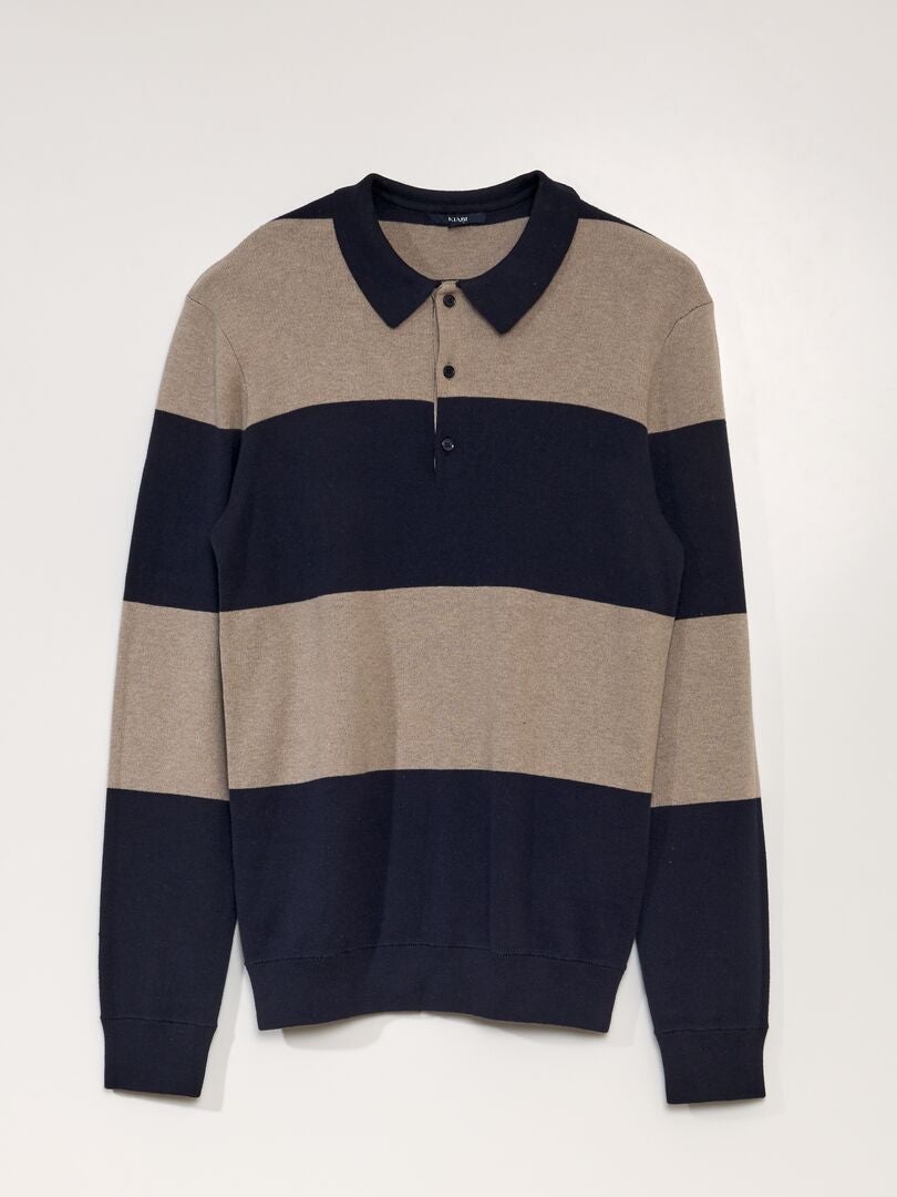 Sweter z długim rękawem w stylu polo - NIEBIESKI