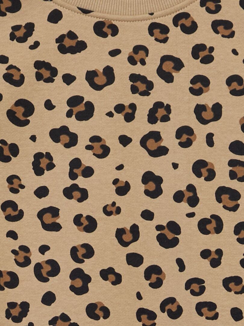 Fleece sweatshirt met print - BEIGE