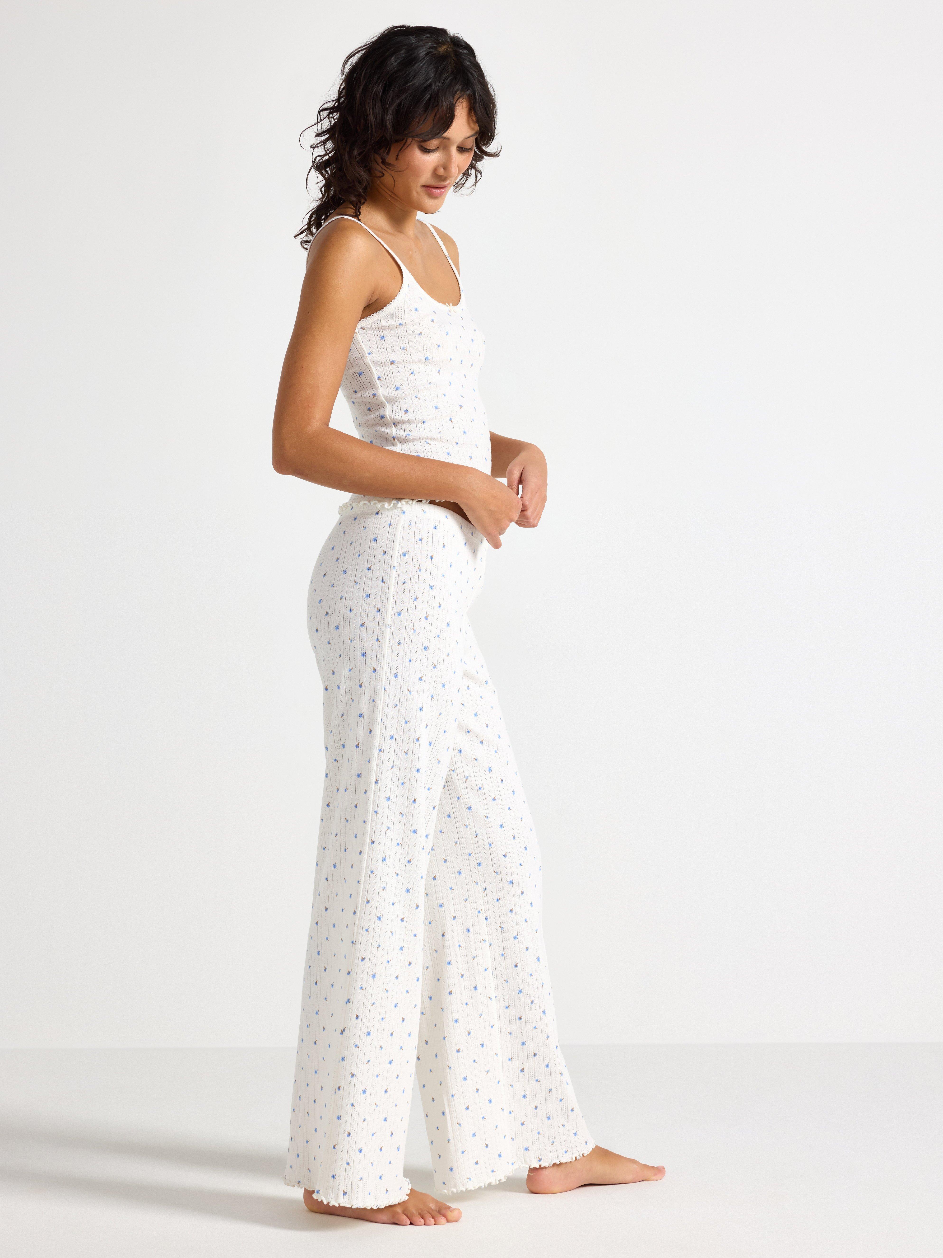 Pyžamové kalhoty Vida v pointelle barvě Off White