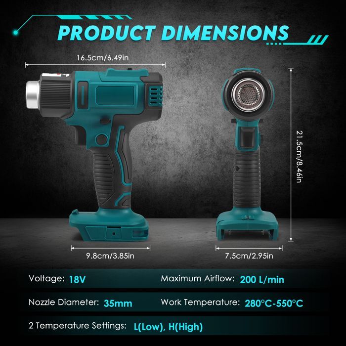Écran Décapeur Thermique Sans Fil Compatible Makita 18V (Sans Batterie),Pistolet à Air Chaud avec Température Réglable 280-550 ℃