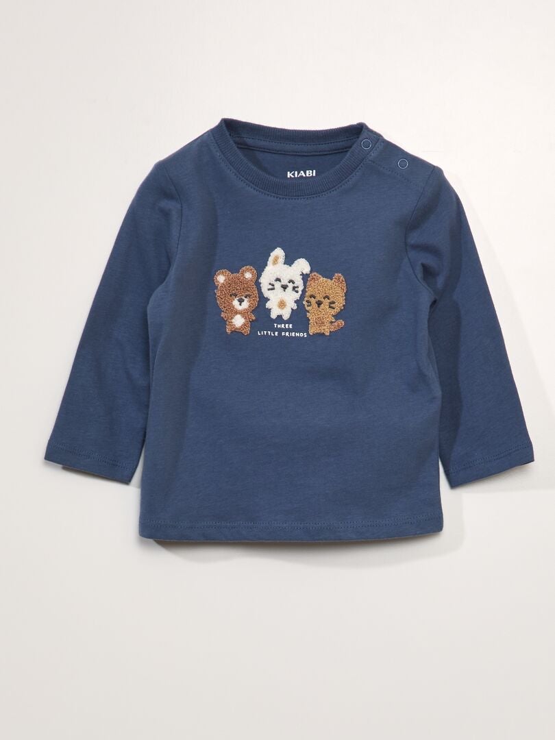 Gevlekt T-shirt met boucléprint - BLAUW