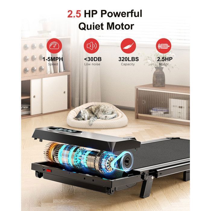 3 en 1 Tapis de marche - Dskeuzeew Tapis de course avec 7% d'inclinaison - 1-8 km/h réglable - Surface 38.5 x 94 cm - Noir