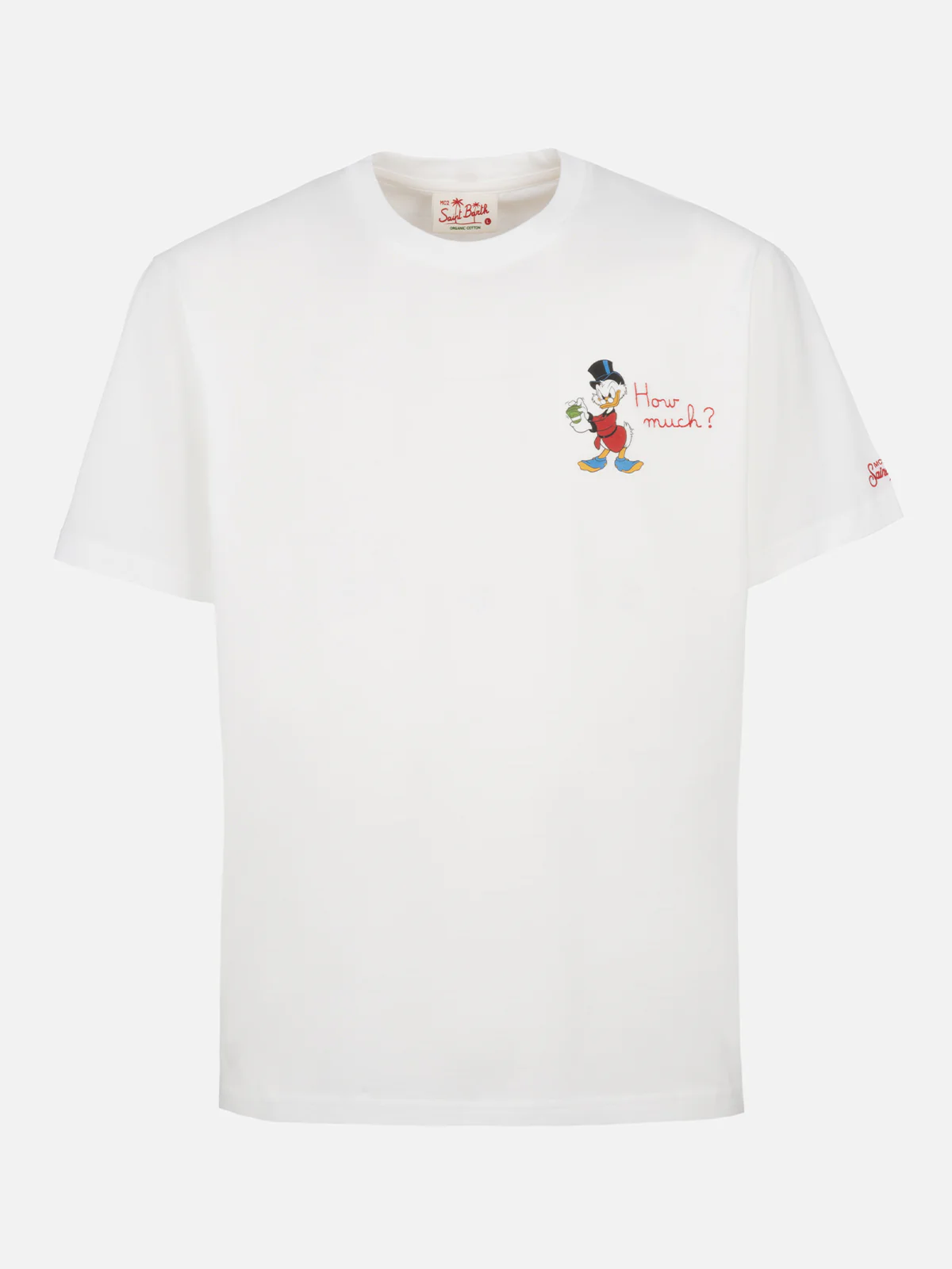Heren katoenen T-shirt met Scrooge-print en -borduurwerk - Witte ronde hals | MC2 Saint Barth ©DISNEY Special Edition