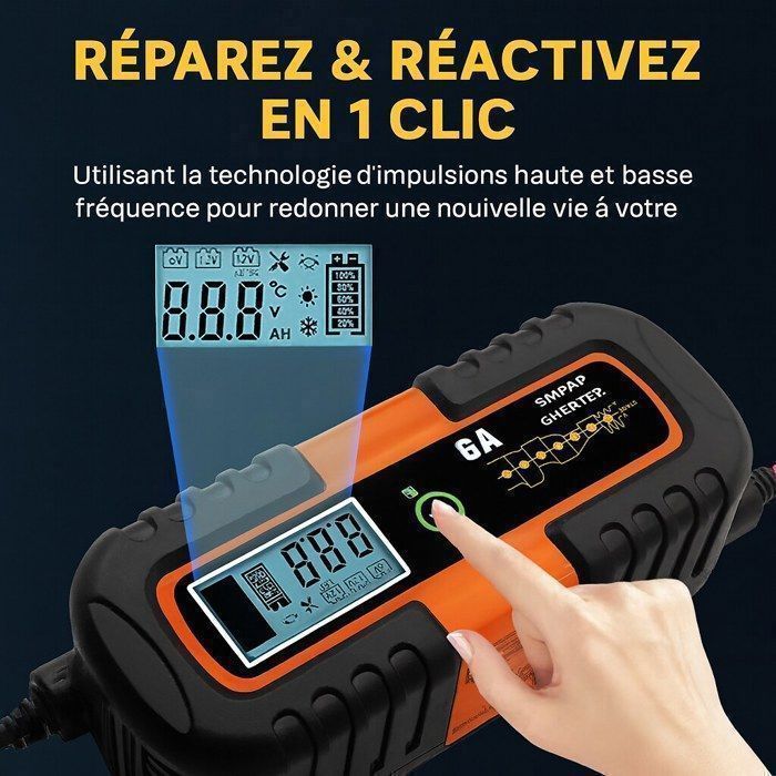 Cargador de baterías de 6V/12V/12.8V 6A, cargador de baterías para coche y motocicleta con función de reparación, para baterías de plomo-ácido.