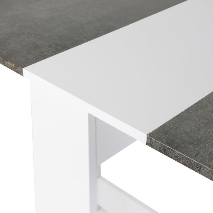 Table de Cuisine/Table de séjour Pliante - Blanc/Béton - Rectangulaire - 4 places - Contemporain - Design