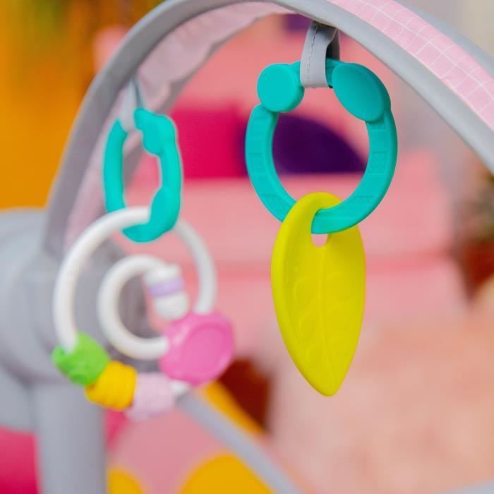 Columpio eléctrico compacto para bebés BRIGHT STARTS – Animales, rosa, 6 velocidades de balanceo, 10 canciones, 2 posiciones de reclinado