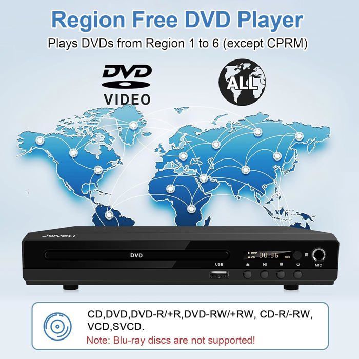 Reproductor de HD DVD con SCART, reproductor de DVD multirregión para televisión, reproductor de DVD y CD para sistema estéreo con entrada USB.