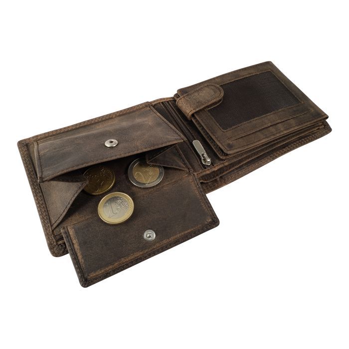 Cartera - AKZENT - Formato horizontal clásico - Piel auténtica - Marrón - 6 ranuras para tarjetas