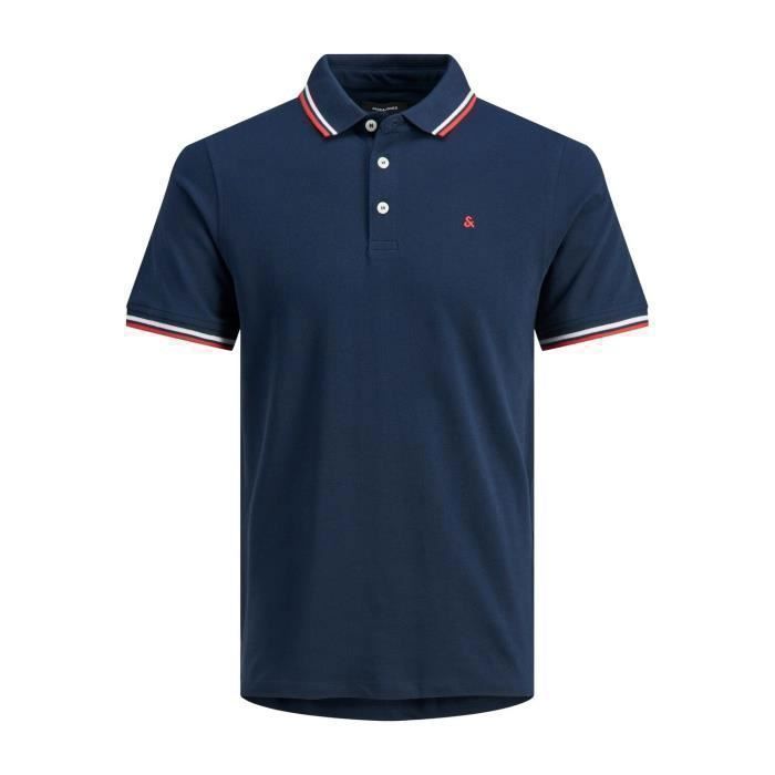 Poloshirt - Jack & Jones - Paulos - Marineblau/Grau/Rot - Schmale Passform - Kurze Ärmel