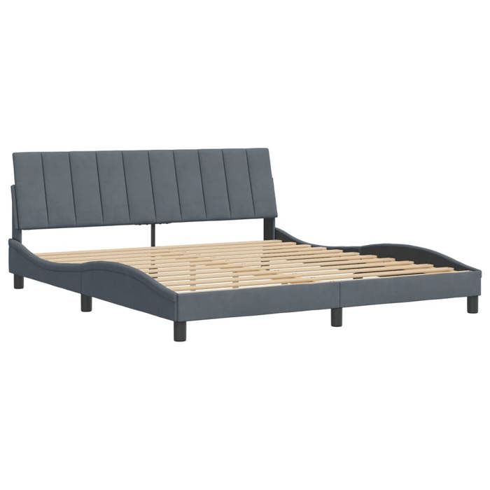 Estructura de cama doble para adultos - SOLOMON - Gris oscuro 180x200 cm 100% poliéster terciopelo JILL'S 11235