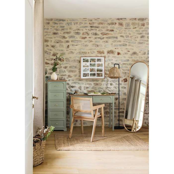 Atmosphera - KOLIA Esszimmerstuhl aus Holz und Rattan - Beige