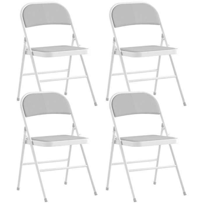 Lot de 4 chaises pliantes - HOMCOM - portables - siège rembourré en velours côtelé et cadre en acier - blanc