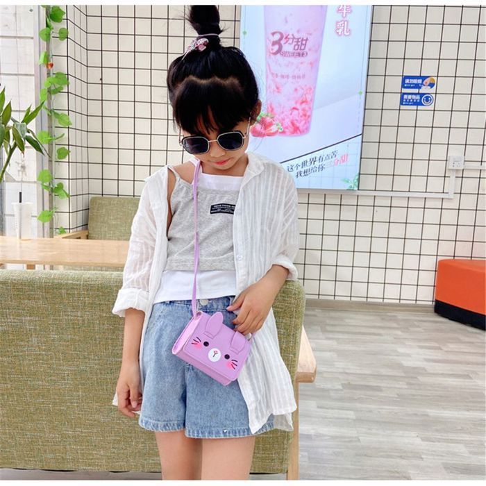 Sac à bandoulière à cordon pour enfants violet Sac à bandoulière en peluche Petit lapin Sac à main décontracté Cadeau mignon