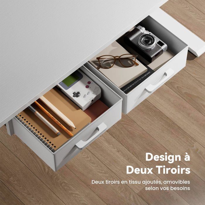 HLONONE Bureau Électrique Debout et Assis, 120 x 80 cm, avec Prise de Courant Intégrée, 2 Tiroirs Amovibles, Port USB-C, Blanc