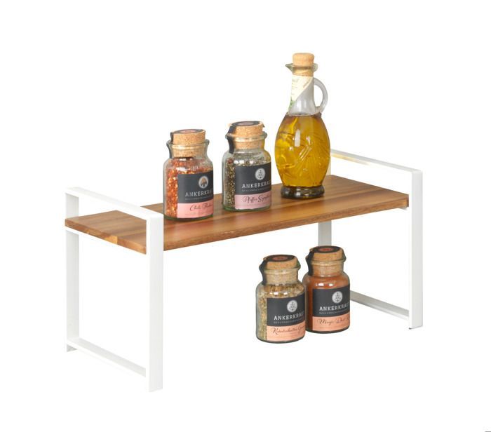 Mensola da cucina WENKO LOUISA | Organizzatore per piano di lavoro e armadietti | Porta spezie | Metallo bianco e legno | 40x20x20 cm