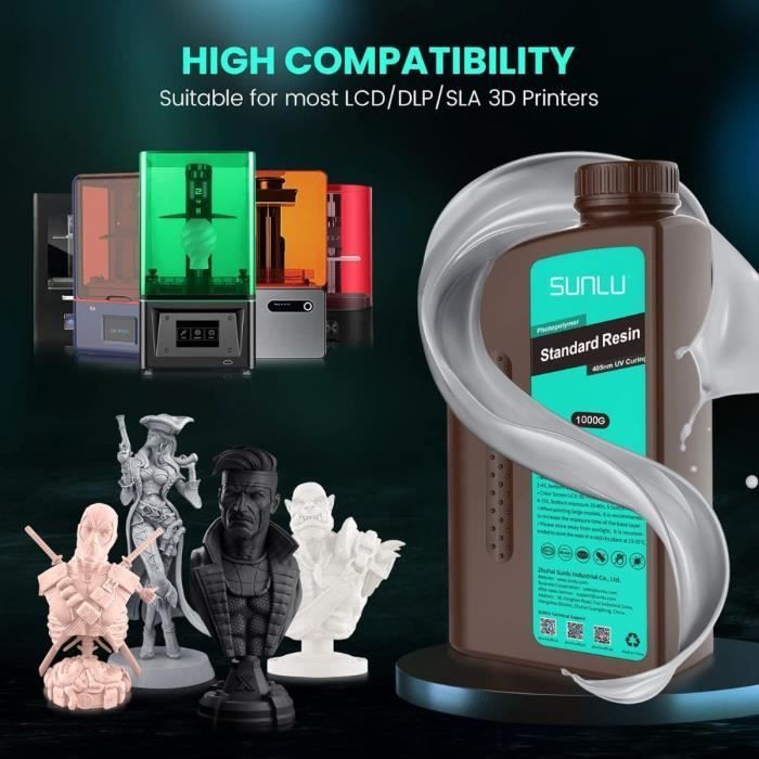 SUNLU standard resin for SLA 3D printers, 405nm UV, dark grey, 5KG
