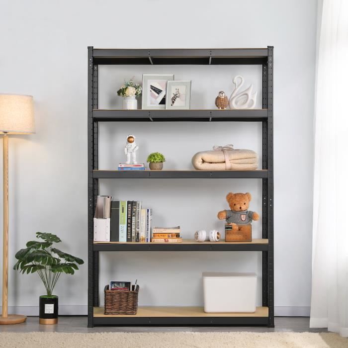 Estantería de almacenamiento resistente Yaheetech de 180 x 120 x 45 cm para garaje, cocina o taller. Fabricada en metal negro. Carga máxima total: 875 kg.