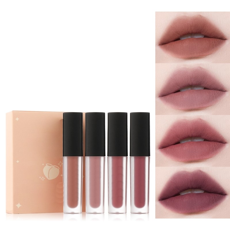 Set di 4 lucidalabbra colorati, rossetto opaco effetto velluto, impermeabile, a lunga durata, idratante, trucco labbra TSLM