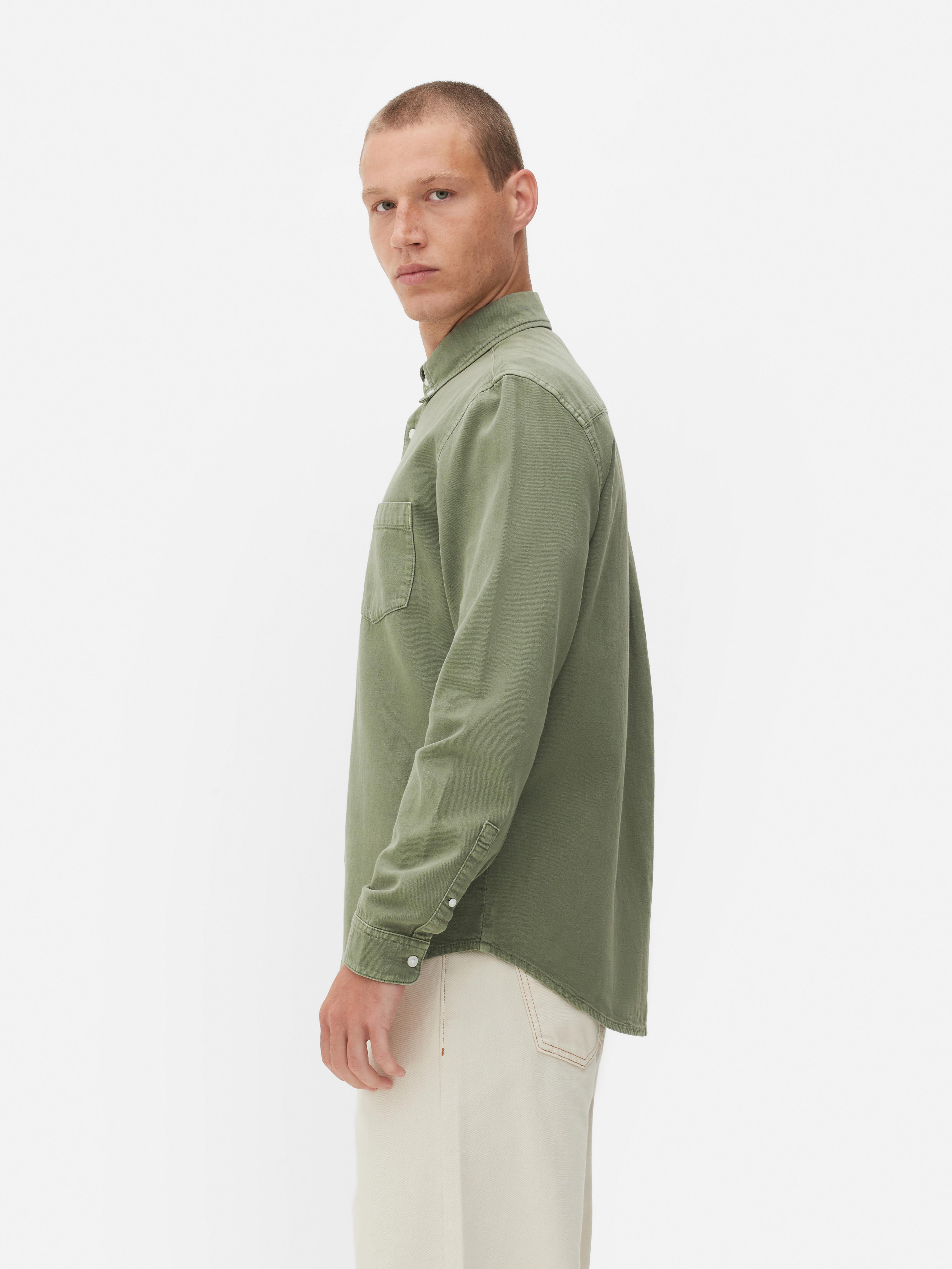 Cămașă cu mânecă lungă din bumbac twill Cămașă casual din bumbac twill cu mânecă lungă și închidere cu nasturi
