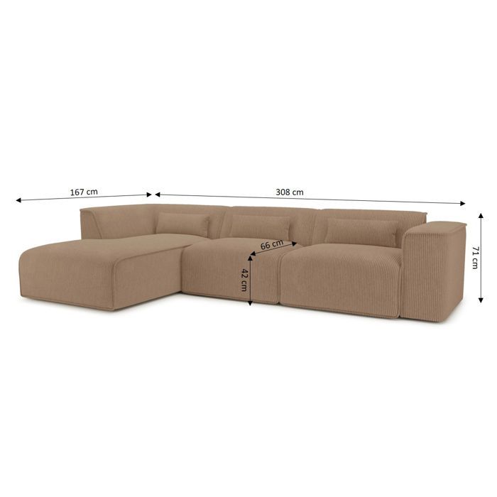 NUNA 5/6-Sitzer Ecksofa mit fester linker Seite aus braunem Cord