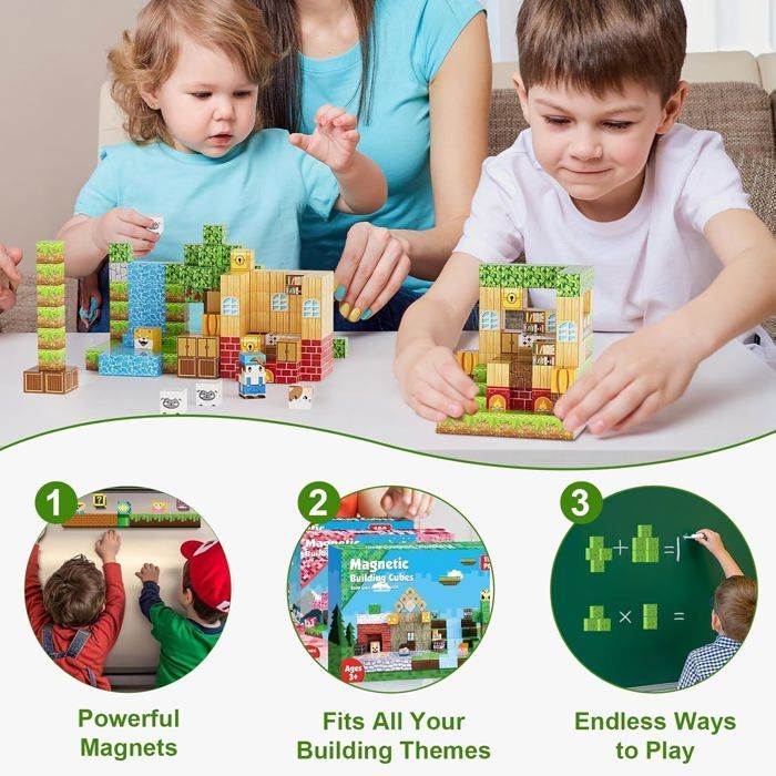 Blocs de Construction Magnétiques,200 Pièces Ensemble de Blocs Magnétiques pour Construire, Jouets Magnétiques Créatif pour Enfants