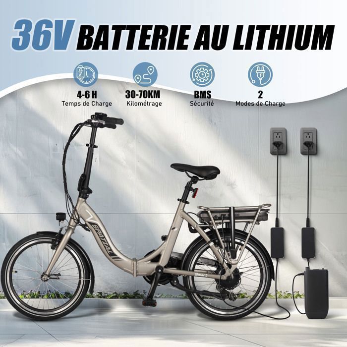 SPATIAL Vélo Électrique Pliable- Batterie Amovible 36V 10.4Ah- Moteur 500W 40Nm-Ville E-Bike-Shimano 7 Vitesses- Autonomie 70km