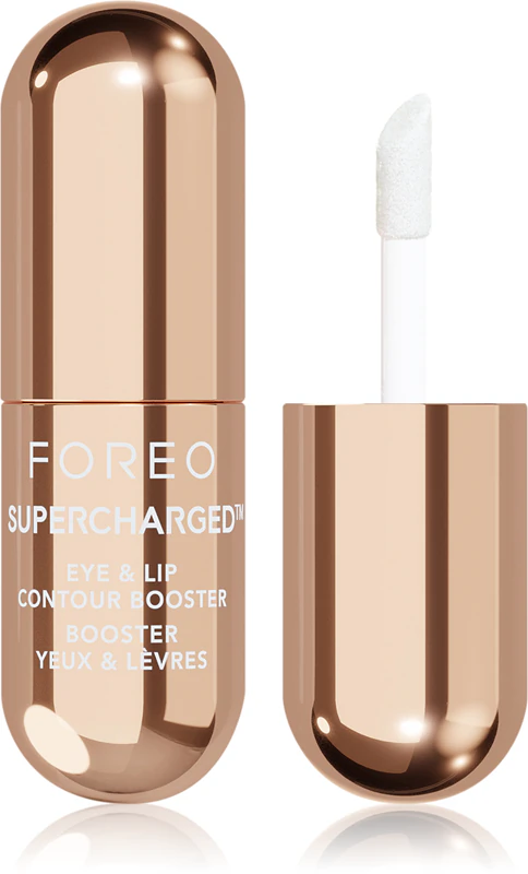 FOREO SUPERCHARGED Eye & Lip Contour Booster is een geleidend serum dat de oog- en lipcontouren versterkt.