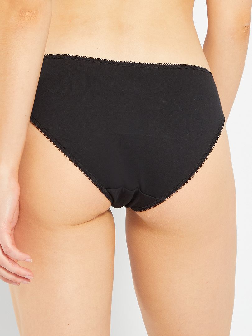 Set van 5 effen katoenen slips - Zwart