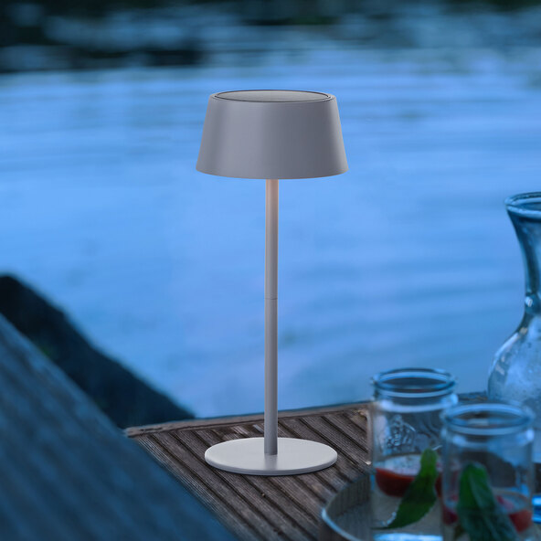 LED-Outdoor-Tischleuchte Picco, Akku + Solar, grau-matt