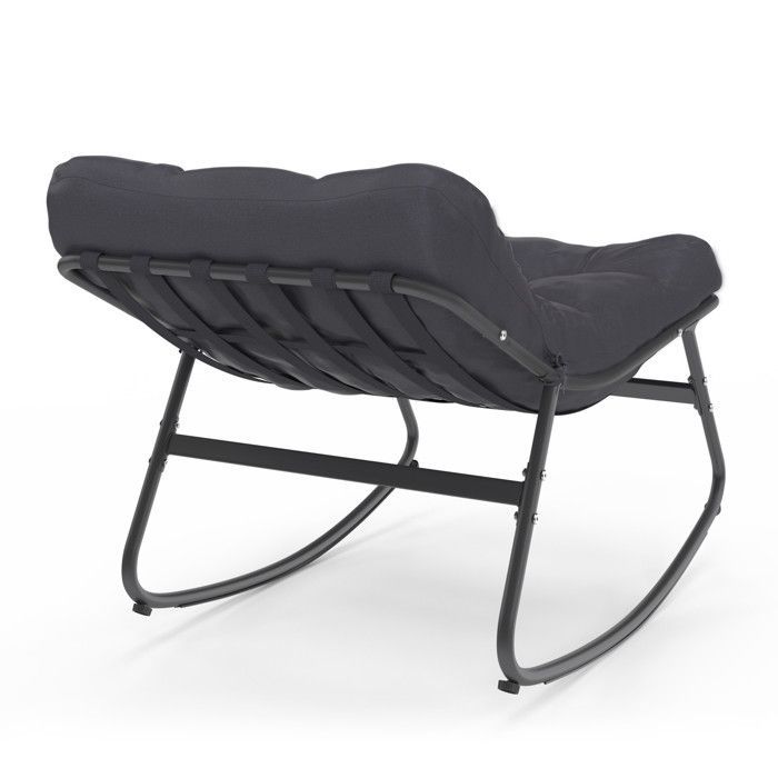 IDMARKET Set mit 2 ARONA Schaukelstühlen für den Garten, anthrazitgrau mit grauen Kissen