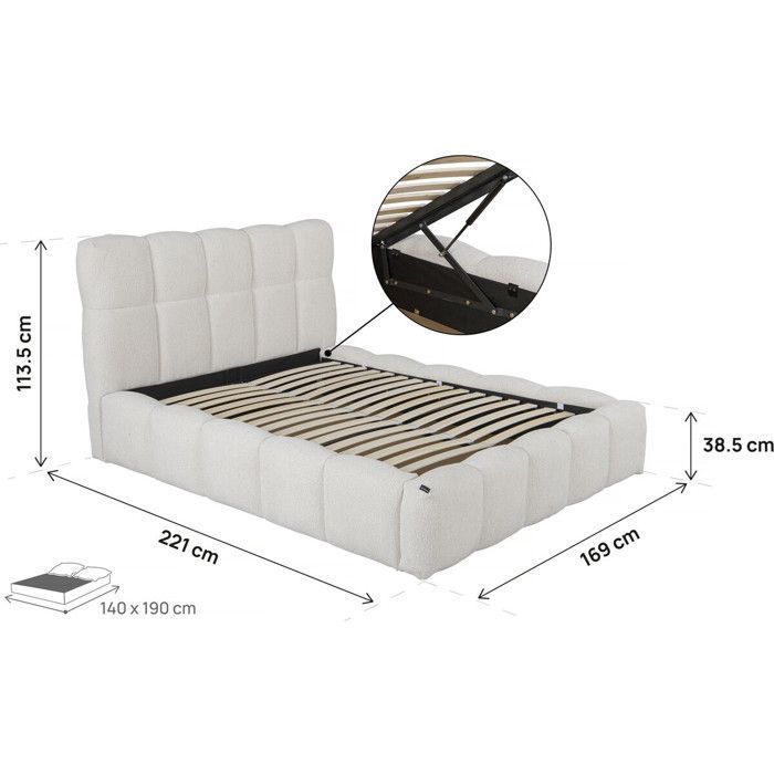 Cama doble de tela con espacio de almacenamiento 