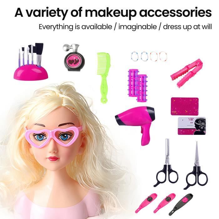 Juguete de maquillaje - PRUMYA - Cabeza para peinar infantil - 45 piezas - Rosa - Para niñas de 3 años en adelante