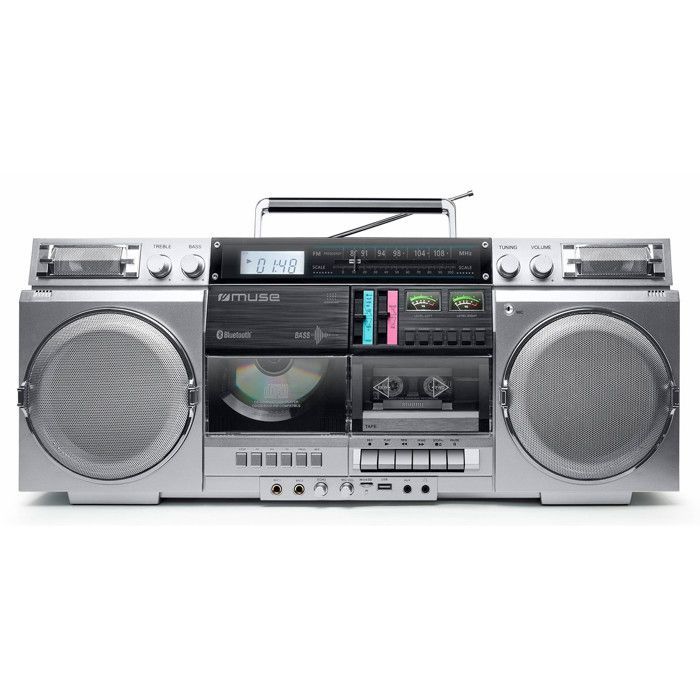 Muse M-380 GBS Caixa de Som Hi-Fi Portátil, Ghetto Blaster, Gravador de Cassetes, Leitor de CD, Rádio FM, Bluetooth - 80W - Tela LCD