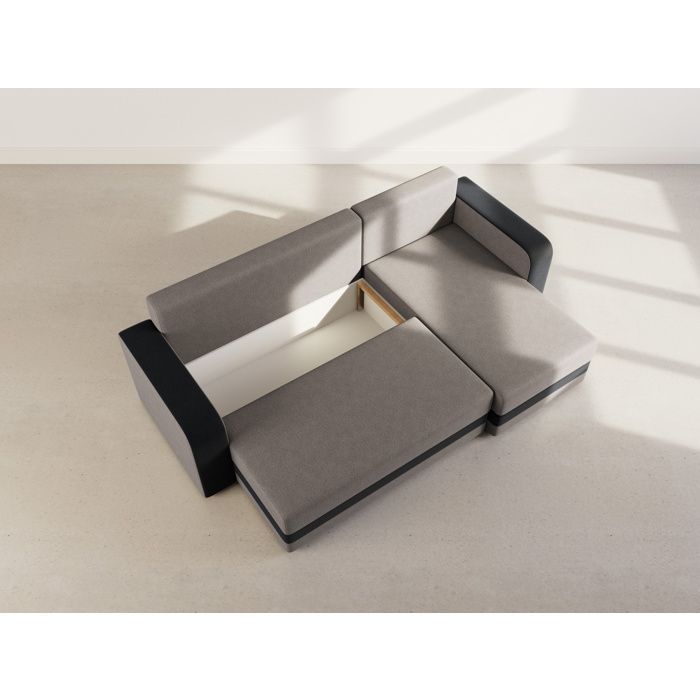 Harvey - Sofá cama esquinero reversible de 4 plazas con espacio de almacenamiento en tela bicolor - Negro / Gris